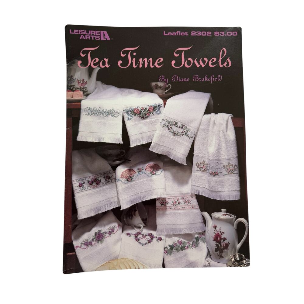 Vintage LEISURE ARTS Tea Time Towels Cross Stitch Leaflet Diane Brakefield